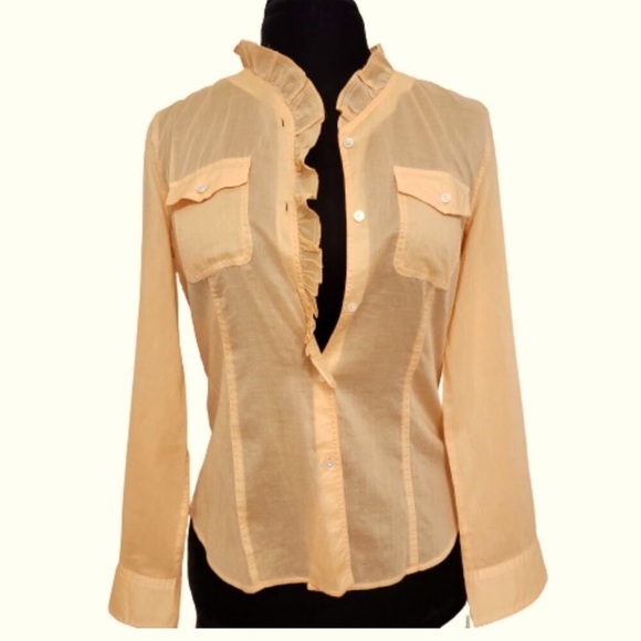 Vintage Talbots Semi Sheer Blouse Peach Ruffled
Button Front Cotton Top Size 14 - Picture 2 of 14